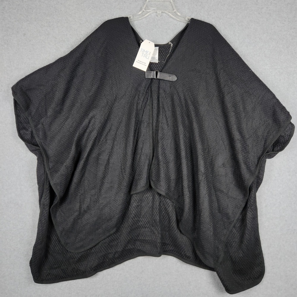 Time and Tru Woven Ruana Womens One Size Black Soot Textured Buckle Wrap Front‎